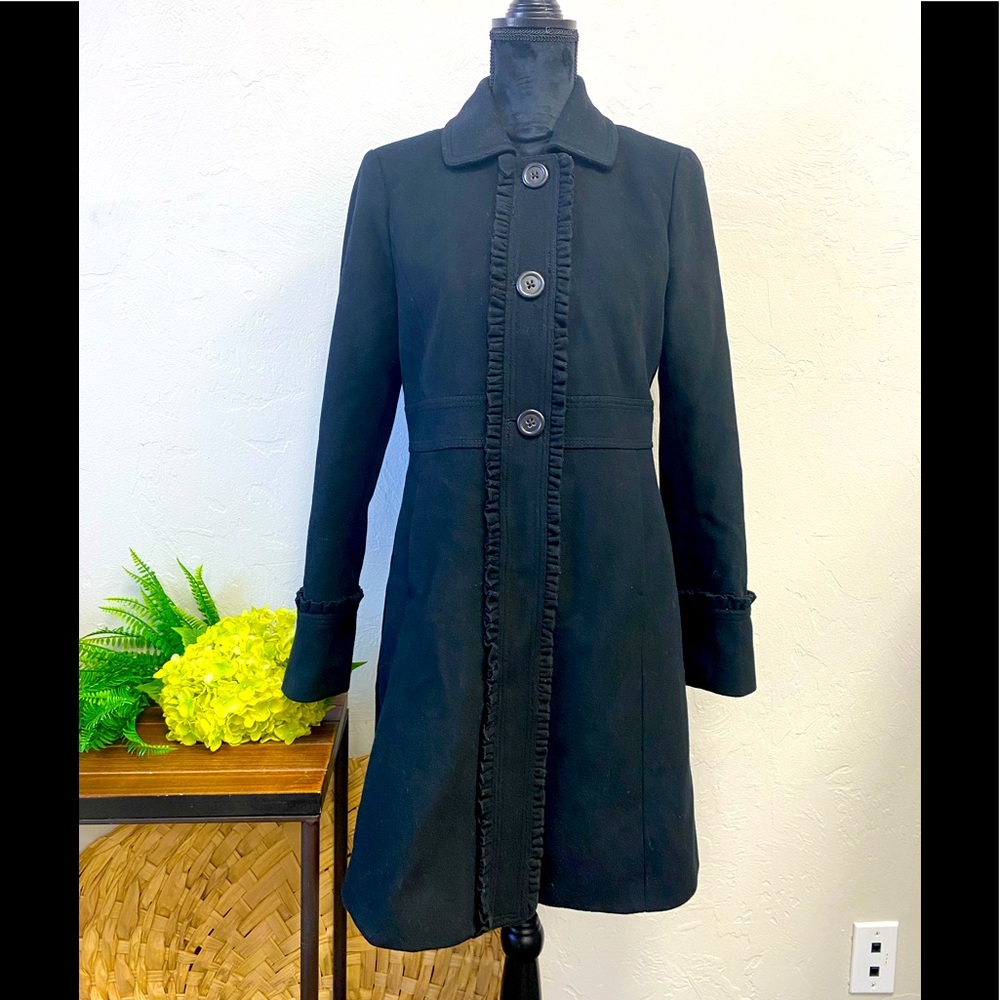 J.CREW Black Ruffled 100% Wool Peacoat Size 6